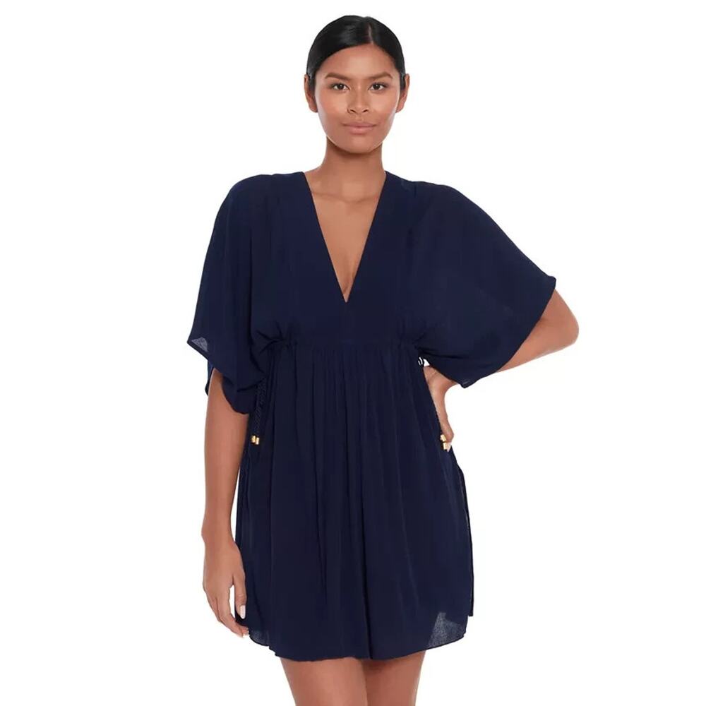 NWT Lauren Ralph Lauren Crinkled Cover Up Tunic Navy Beach Dress Women Sz 1X